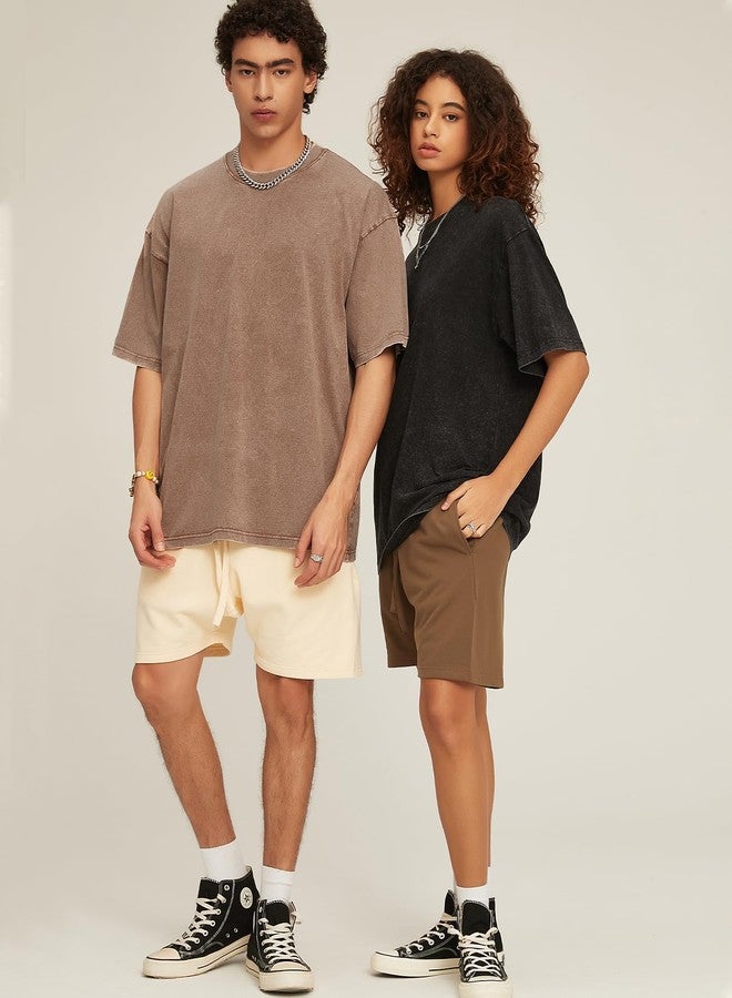 flygo مجموعة فلايغو من 3 تيشرتات رجالية واسعة، مغسولة بحمض، للجنسين، فضفاضة، بأكمام قصيرة، ملابس كاجوال، ملابس الشارع، قمصان أساسية واسعة (أسود + رمادي + كاكي XL) - Image 3